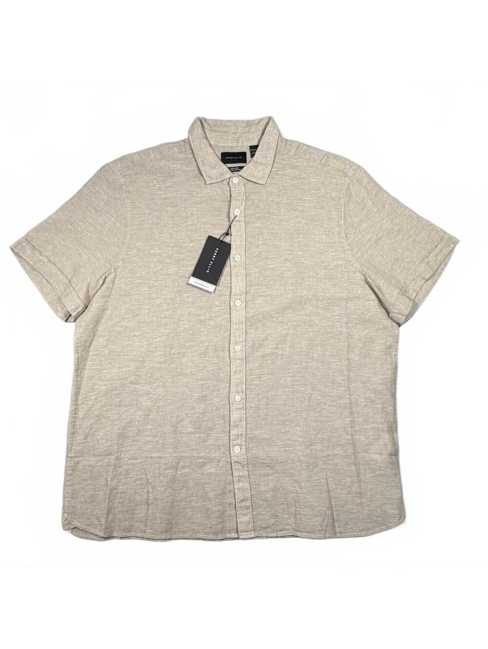 Perry Ellis Men's Short Sleeve Linen Blend Shirt Beige Tan Sz XL NWT Standard